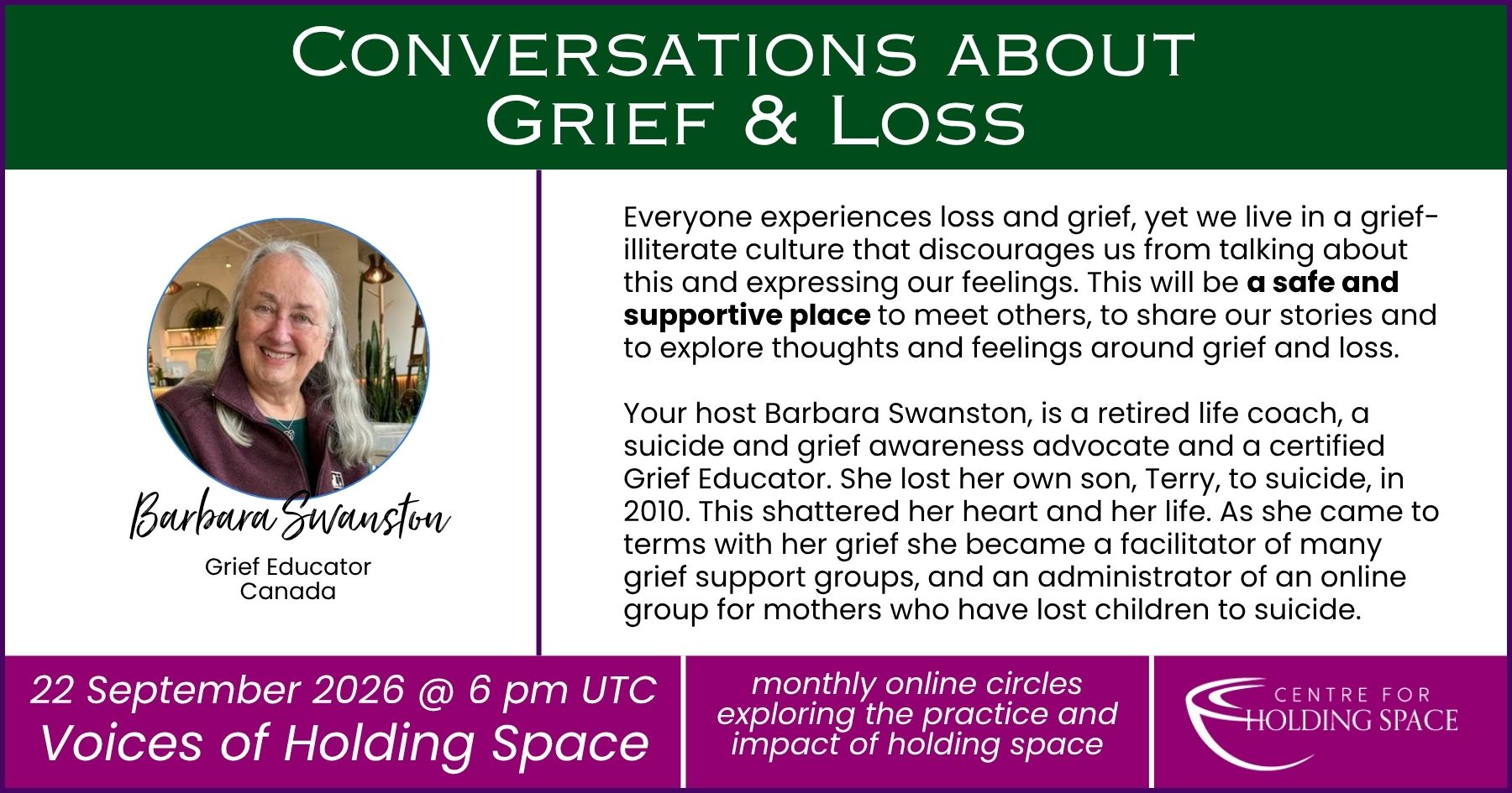 Voices of Holding Space – banner for sessions – Barbara