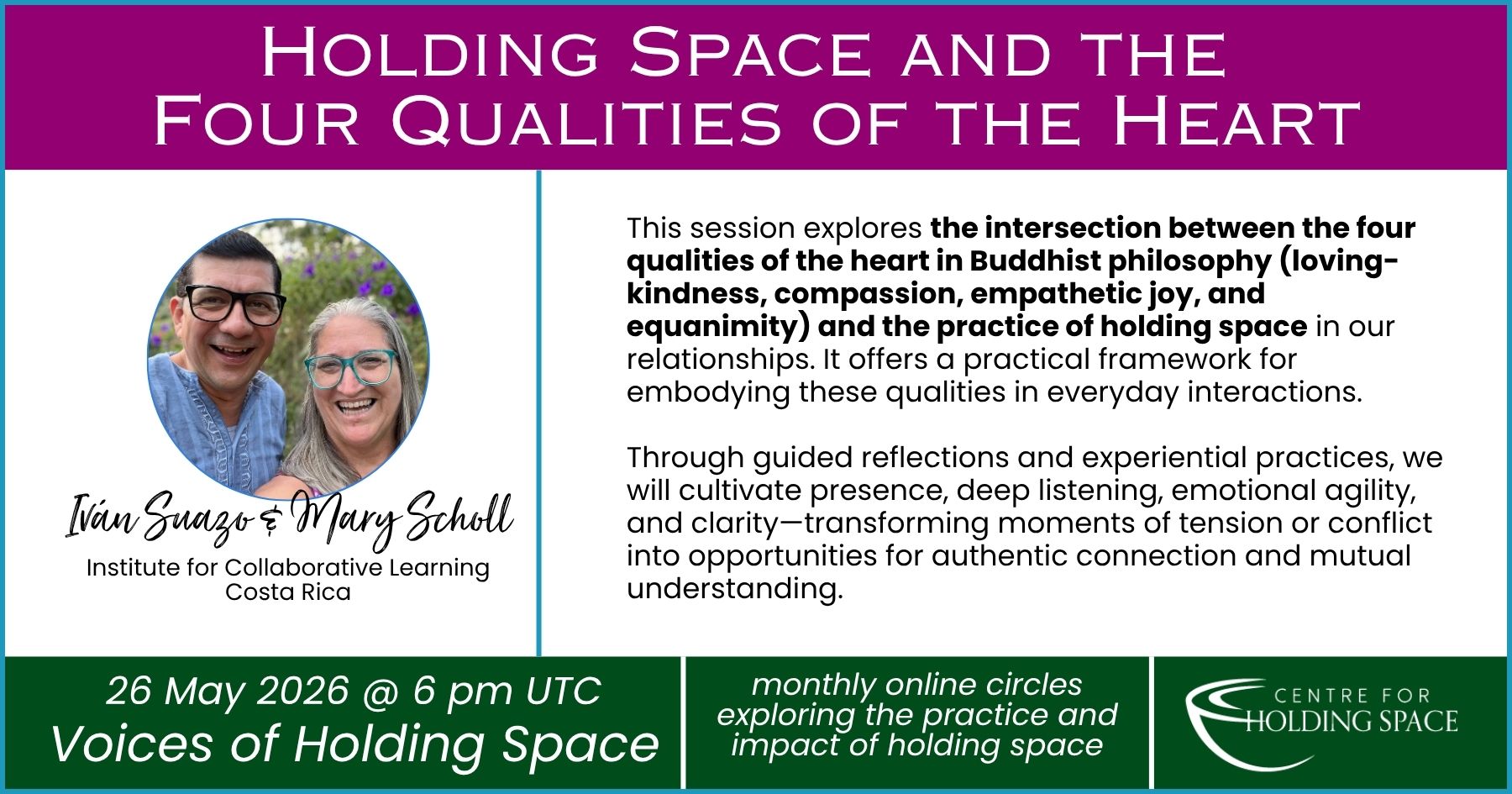 Voices of Holding Space – banner for sessions – Mary & Ivan