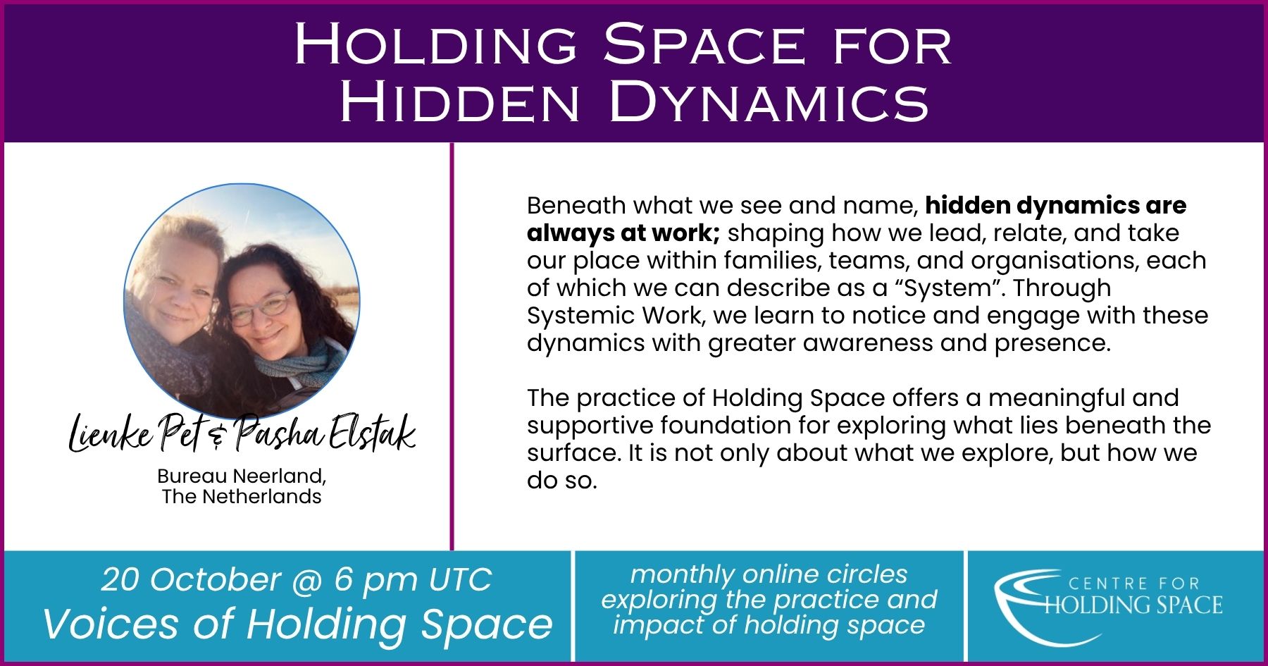 Voices of Holding Space – banner for sessions – Pasha & Lienke
